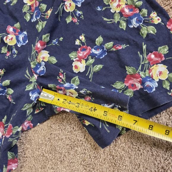 Vintage Floral Pull On Shorts Women M Denim Trim Lounge Pockets Cottage Boho 90s - Picture 10 of 10